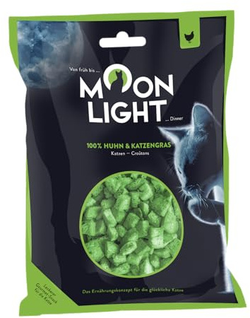 Moonlight Katzen-Croutons, 1 Päckchen – Huhn & Katzengras, gefriergetrocknet, Premium Katzensnack & Topping, kross & pur, ohne Getreide & Zucker