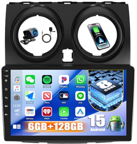 CAMECHO 6+128G 8 Core Android 15 Autoradio per Nissan Qashqai 2006-2016, 9 Pollici Radio con Bluetooth GPS WIFI Wireless Carplay Android Auto FM/RDS 32EQ DSP Mirror Link +Telecamera Posteriore Canbus