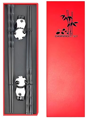 txuzong Set di bacchette personalizzate in ceramica con supporto per panda - 2 bacchette riutilizzabili per sushi, stoviglie cinesi, idea regalo per casa o ristorante, decorazione e gebra