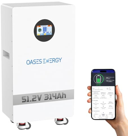 Oasesenergy 48V 300Ah LiFePO4 Akku Lithium Batterie (51.2V 314Ah) mit 200A BMS mit LCD Monitor, Bluetooth/WLAN, 16KWH Lithium Batterie für Photovoltaik, Solaranlagen Netzunabhängige, Stromspeicher