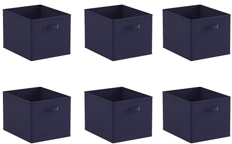 BonChoice Foldable Storage Cubes Boxes Pack of 6 with Handle for Home Organization, Fabric Wardrobe Storage Box Organizer Basket Bins for Clothes Toys Towels, Collapsible&Durable Dark Blue 33x38x33cm