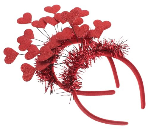 PRETYZOOM 2 Stück pack Valentinstag Haarband Herz Glitzernd Rot Flexibler Haarschmuck mit Schmucksteinen Damen Mädchen Party Accessoire für Hochzeit Karneval