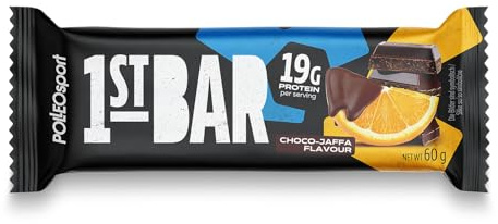 Polleo 1st Bar Proteinriegel – 19 g Protein | Wenig Zucker | Ohne Zuckerzusatz | Perfekter Fitness Snack für unterwegs | Vegetarisch | Ohne Palmöl (60 g, Chocolate Jaffa)