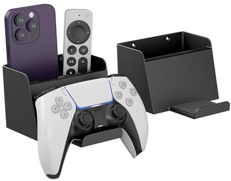 sciuU 2er Controller Wandhalterung mit Aufbewahrungsbox - Kleben/Schrauben | Universal Halterung Ständer kompatibel mit PS5 / Xbox/ Switch Pro/ Steam Gamepad & Headset, 2-in-1 Fernbedienung Organizer