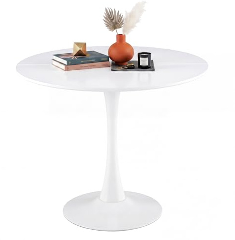 GOKHOMX Mesa redonda de comedor redonda blanca y de cocina redonda | Mesa redonda de 90 cm de diámetro para 2-6 personas como mesa de comedor, mesa de jardín, mesa de conferencias, en color blanco