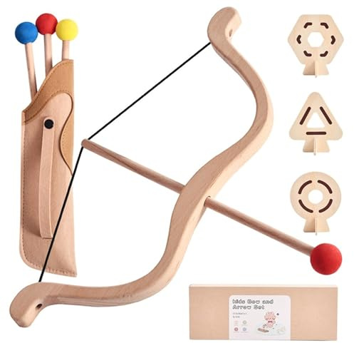 Kinder-Bogenschießen-Set, Pfeil- und Bogen-Set aus Holz mit sicherer Schaumstoffspitze und 3 Zielscheiben zum Spielen im Innen- Außenbereich, Bogenschießen für Jungen Mädchen ab 4 Jahren