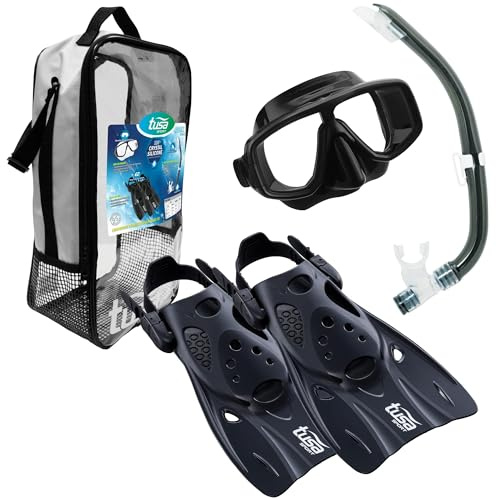 TUSA Sport UP-0101BKBK-M Platina Hyperdry Maske, Schnorchel & Flossen, Reise-Set, Schwarz, Größe M