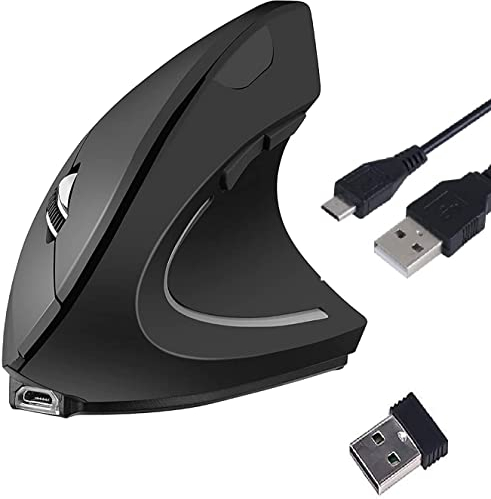 ONELY Vertikale Maus, kabellos, ergonomisch, wiederaufladbar, optische Maus, 2,4 G, hohe Präzision, verstellbar, 800/12001600 DPI, 5 Tasten für PC/Laptop/Mac