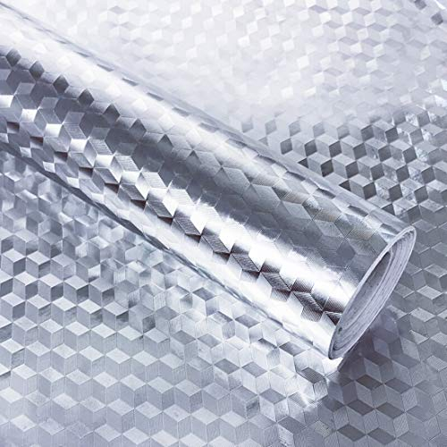 Hode Kitchen Vinyl Wrap, Silver Sticky Back Plastic Roll 40X300cm, Waterproof Vinyl Wrap for Kitchen Cupboards, Self Adhesive Wallpaper Covering for kitchen Cupboard Backsplash
