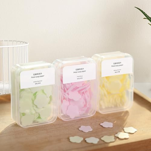 Tikapo 3er-Pack (300 Stück) Blütenblätter, Seifenschoner, transparente PP-Box, tragbar, Naturschaum, Seife, für Wandern, Camping, Backpacking