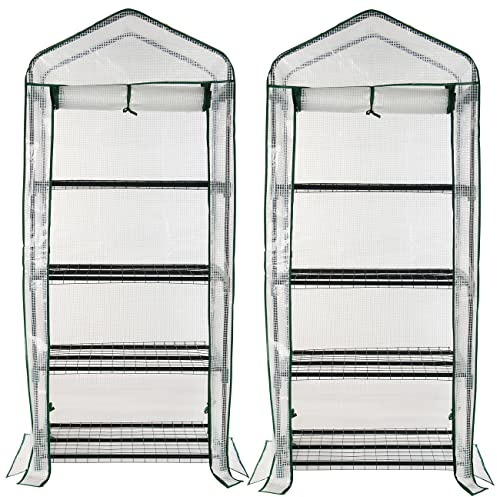 Royal Gardineer Gewächshaus-Folienzelt: 2er-Set Folien-Gewächshäuser, 4 Etagen, Aufroll-Tür, 69x160x49cm, weiß (Gartengewächshaus, Anzuchtregale, Abdeckhaube)