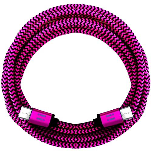 i! - 1m USB-C auf USB-C Premium Nylon Typ C Schnellladekabel Datenkabel für Handy Tablet Smartphone - pink