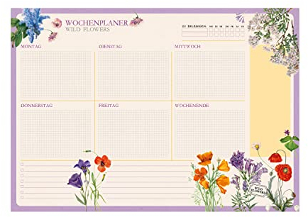 Grupo ErikWochenplaner Tischkalender Block A4 - Kalender Planer Wild Flowers auf Deutsch - Tischplaner A4 - Tischkalender ohne Datum - Schreibtischunterlage Papier