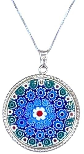 Collier pour femme avec pendentif Murrina Milefiori Venise en verre original de Murano et argent 925