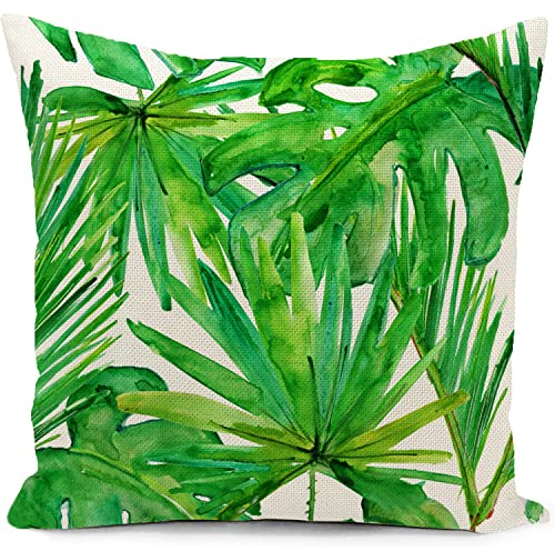 Green Outdoor Cushion Cover Waterproof Tropical Palm Leaves Plant Double Sided Printing Throw Pillow Cover Garden Decor Home Decorate for Livingroom Couch Patio Furniture Sofa 18x18(45x45cm)