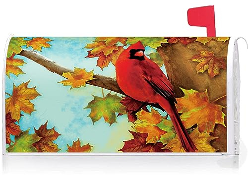 Texupday Fall Red Cardinal Maple Leaves Decoration Mailbox Cover with Magnetic Strip Autumn Harvest Mailbox Wraps Post Letter Box Cover Standard Size 21 X 18 Garden Farm Outdoor Yard Decor