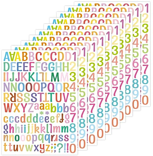 10 Blatt Buchstaben-Aufkleber, bunte Alphabet-Aufkleber, Alphabet-Zahlen-Aufkleber, 2,5 cm, selbstklebende Buchstaben- und Zahlen-Aufkleber für Kinder, Dekoration, Kunst, Basteln, Sammelalbum