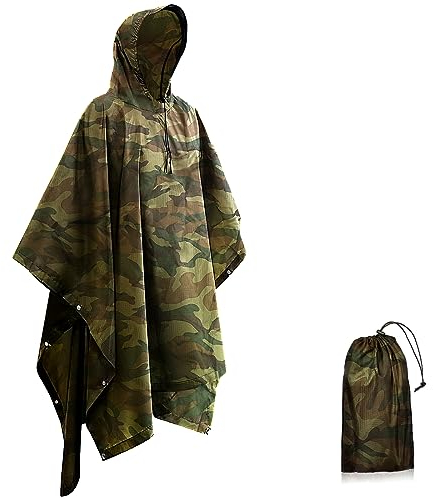 Seyobs Regenponcho Damen und Herren, Wasserdicht Regenjacken Regencape Unisex, Regenponcho Fahrrad Poncho 3 in 1 Multifunktionaler Regenmantel für Jagd, Picknick im Freien, Trekking, Camping, Angeln