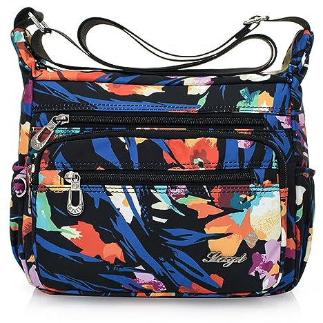 HERCMNOY Umhängetasche für Damen, Umhängetasche, Handtasche, Geldbörse, Freizeit, Reisen, mehrere Taschen, Kuriertasche, bunt, 26cm x 9cm x 21cm