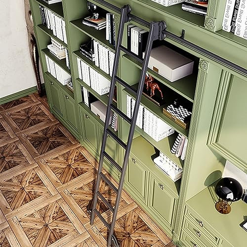 Scaletta scorrevole Set completo Kit binari Libreria Kit hardware scala scorrevole Binario/binario rotondo (senza scala) con rullo da pavimento nero, binari per scale mobili per casa/interni/loft ( Si