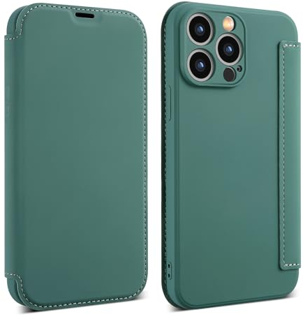 OUBELI Hülle für iPhone 15 Pro Max Handyhülle Premium PU Leder Flip Klapphülle Tasche Case Flüssige Silicone Case [Standfunktion] [Kartenfächern] Schutzhülle (grün)