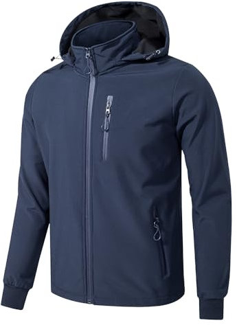 TONY BACKER Veste Veste Softshell imperméable coupe-vent à capuche pour homme, veste chaude, veste décontractée, pour homme, randonnée, BLU-60, XL