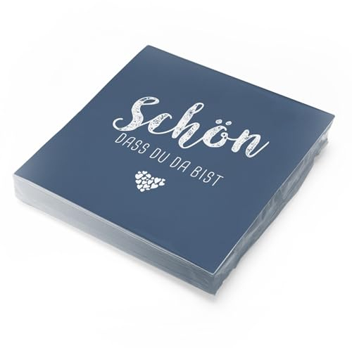 itenga Servietten Schön dass du da bist 30 x 30cm 3-lagig 20 Stück für Kommunion Konfirmation Hochzeit Taufe und andere Feiern (dunkelblau)