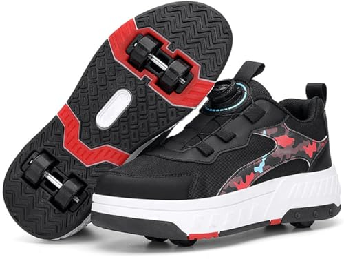 Kmrlofiy Schuhe mit Rollen für Jungen Mädchen Skateboardschuhe für Jungen Sportschuhe Outdoorschuhe Rollschuhe Kinder 2-in-1-Multifunktionsrollschuhe Sneakers (KBD-P22, 41EU)