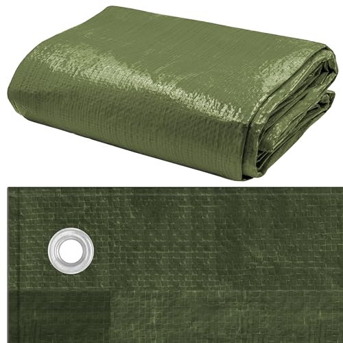 Lona Tejida con Ojales Reforzados, Cubierta Protectora, Lona de construcción, Impermeable, Resistente a desgarros - Resistente a UV, Multiuso, para Exteriores y jardín, Robusta (Verde 90 g/m², 3×4 m)