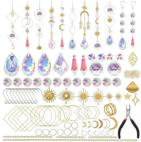 200 Stück Sonnenfänger Kristall Bastelset Erwachsene Suncatcher Windspiel Basteln mit Kristall Anhänger Hängedekoration für Wohnzimmer Fenster Garten Lichtfänger Kristalle zum Aufhängen(ORO)