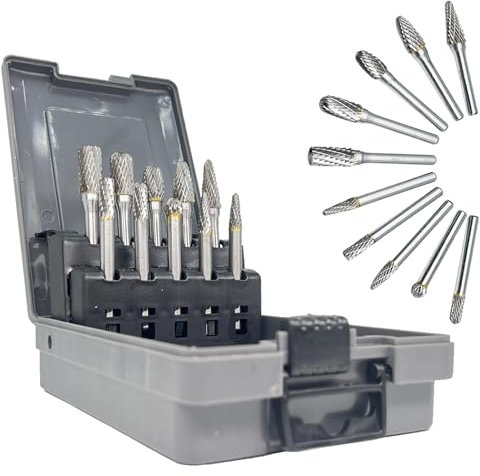 Dauchlime Hartmetall-Rotationsfräser-Set mit 1/4-Zoll-Schaft, 10 Stück, Doppelschnitt, massives Wolframkarbid, Drehfeilen-Bits für die Schleifmaschine, Metall, Holzbearbeitung, Bohren, Gravieren,