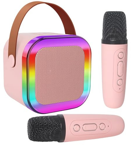 Jsdoin Karaoke Machine 2 Microphones, Girls Birthday Gift, Portable Karaoke Machine with LED Light, Kids Presents Microphone for Kids Toys Birthday Party Boys Birthday Easter Gifts (Pink)