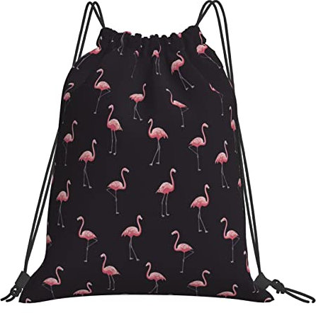 yomeeaaaa Schöne Flamingo-Tasche mit Kordelzug, Rucksack, Sport, Turnbeutel, für Damen und Herren, Rucksäcke, Training, Yogatasche, Schwarz , One size