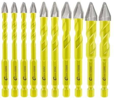 Foret Excentrique à Tête Crochue - SANLEETEK Set de Foret Carrelage pour Bois Plastique Maçonnerie Carreaux céramique Béton Marbre 10 pièces 6mm*4+8mm*2+10mm*2+12mm*2, Queue à Changement Rapide