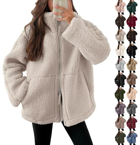 Générique Veste Polaire Femme Manteau Molleton Teddy à Double Zip Chic Veste Sherpa D'Hiver SurdimensionnéE DéContractéE Veste De Motard Thermique Oversize
