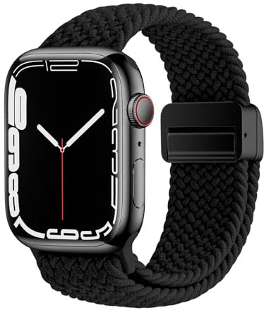 OFFCUP Nylon Cinturino Compatibile con Apple Watch 44mm 42mm 45mm 49mm Cinturini Nylon Sport Loop Morbido Regolabile di Ricambio per iWatch Series 10 9 8 7 6 5 4 3 2 1 SE Ultra da Donna Uomo -Nero