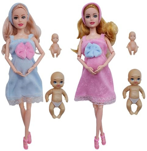 Xoeryoy 2pcs Poupée Enceinte, Jouet en Caoutchouc Familial imaginatif avec 2 bébé pour mère Enceinte, Jouets éducatifs créatifs pour Enfants