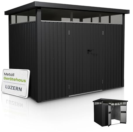 Juskys Gerätehaus Luzern L - 7,8 m² - Metall Geräteschuppen mit Türen & Fenstern - wetterfest & abschließbar - Fahrradgarage, Gartenhaus - Anthrazit