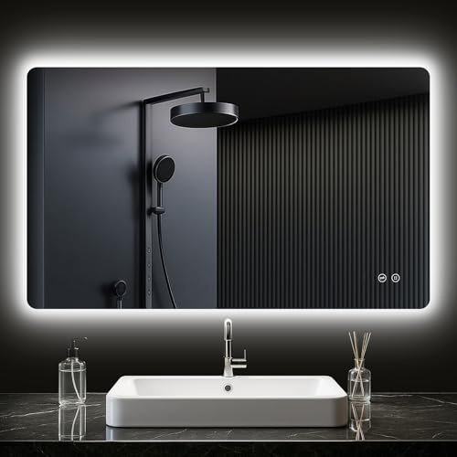 PESENXAN Badezimmer Spiegel mit Beleuchtung 100x60cm, LED Bad Spiegel mit licht, 3 Lichtfarben, Dimmbar, Rechteckig Badezimmerspiegel mit Touch-Schalter, Speicherfunktion, Splittersicheres Glas