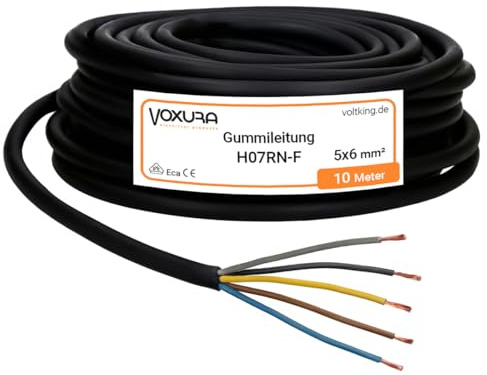 Voxura H07RN-F 5x6 mm² 10 Meter Gummileitung flexibel mit Schutzleiter 5G6 UV-resistent ölbeständig für Außenbereich Campingkabel Baustellenkabel