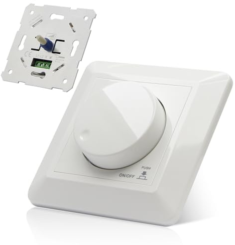 Dimmer Schalter, Dimmer für LED Lampen 200-240V, 5-300W Dimmschalter, Unterputz Dimmschalter, Push-On/Off Rotary, Lichtschalter Dimmbar für Glühlampen und Halogenlampen, Weiß