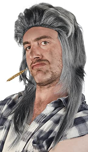 Prollperücke Vokuhilaperücke Proll Perücke Pimp Vokuhila Blond Brünette Grau Schwarz (Grau/Schwarz)