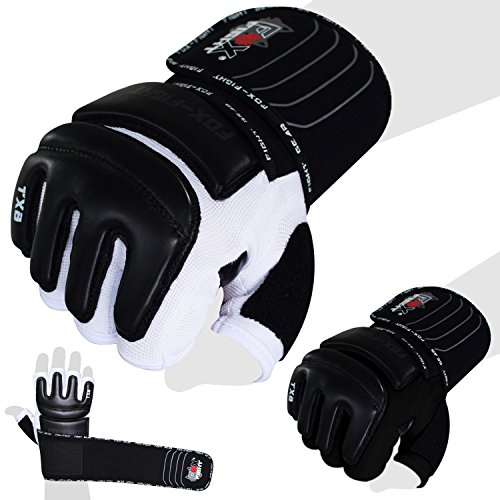 TX8 MMA Handschuhe professionelle hochwertige Qualität Boxhandschuhe Sandsack Freefight Training Sparring Muay Thai Kickbox Kampfsport BJJ Sandsackhandschuhe Gloves FOX-FIGHT M schwarz