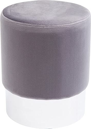 Kare Design Polsterhocker Cherry Brass, Hellgrau/Silber, kleiner Hocker mit Samtbezug, rund, Flur, Schlafzimmer, Garderobe, Büro, 42x35x35 cm (H/B/T)