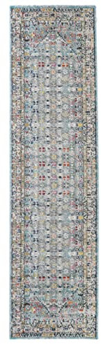 RugVista Chillon, Teppich, Moderne Teppiche, 80 x 300 cm, Rechteckig, Niedriger Stapel, Wohnzimmer, Esszimmer, Schlafzimmer, Küche, Diele, Nur chemische Reinigung, Oeko_tex_100, Hell Blau/Multi