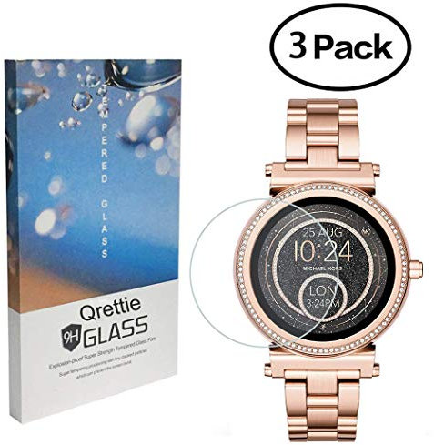 Qrettie Lot de 3 films de protection d'écran en verre trempé pour montre connectée Michael Kors Access Sofie, dureté 9H, anti-rayures, sans bulles