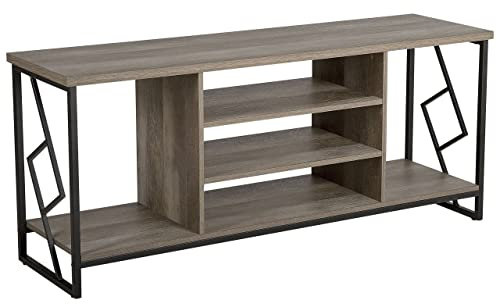 Meuble Tv au Style Industriel Rangement Ouvert 2 Étagères Effet Bois Foncé et Structure Design en Métal Noir Idéal pour Salon Moderne Beliani
