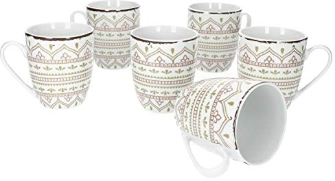 Van Well Riva 6er Kaffee-Becher-Set I Robustes Porzellan-Kaffee-Tassen-Set - moderner Landhaus-Stil I geeignet für Mikrowelle & Spülmaschine I große Cappuccino-Tassen I Kaffee-Tasse groß 6 Stück