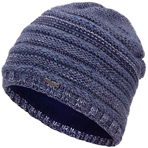 Faera Wintermütze warm gefütterte Winter-Mütze Fleece-Futter Winter Strick-Mütze Beanie-Mütze Damen Herren One-Size, Farbe:Jeansblau