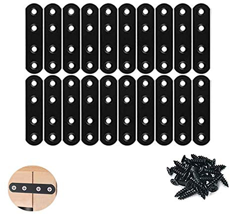 WYSUMMER Black Flat Straight Brace,20Pcs Metal Mending Brackets Straight Corner Braces Straight Brackets with 80Pcs Screws
